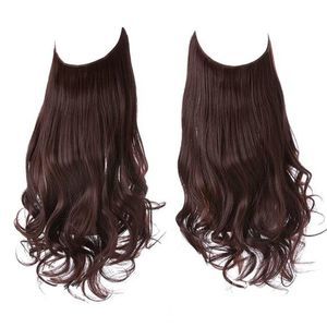 Halo Hair Extension Dark Auburn Wavy Curly Long Synthetic Hairpiece 18 Inch